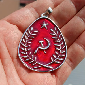 Communist Pendant, Communist Crest Pendant, Sterling Silver Amulet, Red Communist Pendant, Hammer and Sickle Necklace, Handmade Amulet, Gift