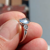 Natural Moonstone Ring, Gemstone Ring, Sterling Silver Ring, Solitaire Ring, oval Ceylon Moonstone and 6 CZ, moonstone jewelry, gift, Size 6