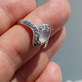 Moonstone Ring, Sterling Silver ring, Solitaire Ring with marquise shaped Ceylon Moonstone and 22 CZ, Gift for her, unique design - Size 7.5