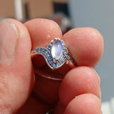 Moonstone Ring, Sterling Silver ring, Solitaire Ring with marquise shaped Ceylon Moonstone and 22 CZ, Gift for her, unique design - Size 7.5