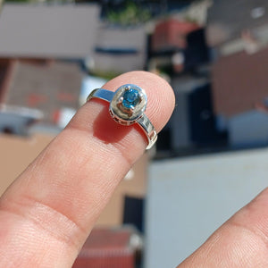 Blue Zircon Ring, Natural Gemstone Ring, Sterling Silver Ring, Cocktail Ring, oval Cut Blue Zircon, 14 white CZ, gift for her - Size 5.5