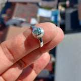 Blue Zircon Ring, Natural Gemstone Ring, Sterling Silver Ring, Cocktail Ring, round Cut Blue Zircon, 14 white CZ, gift for her - Size 6.5