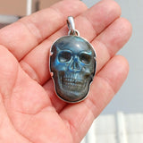 Skull Amulet, Hand crafted Skull Amulet, Labradorite Skull Pendant, Skull Pendant, Labradorite Skull Carving, Men's Amulet - Sterling Silver