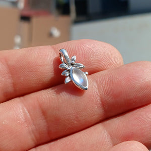 Moonstone Pendant, Flower Pendant, Sterling Silver Pendant, Moonstone Necklace, marquise shaped Ceylon Moonstone, gift for her, Leaf Pendant