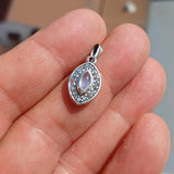 Moonstone Pendant, Marquise silver Pendant, Sterling Silver Pendant, Moonstone Necklace, Ceylon Moonstone and 18 CZ, gift, Moonstone Charm