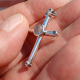 Moonstone Pendant, Sterling Silver Pendant, Cross pendant, Crucifix Pendant, round Ceylon Moonstone and 4 CZ, moonstone necklace, gift girl