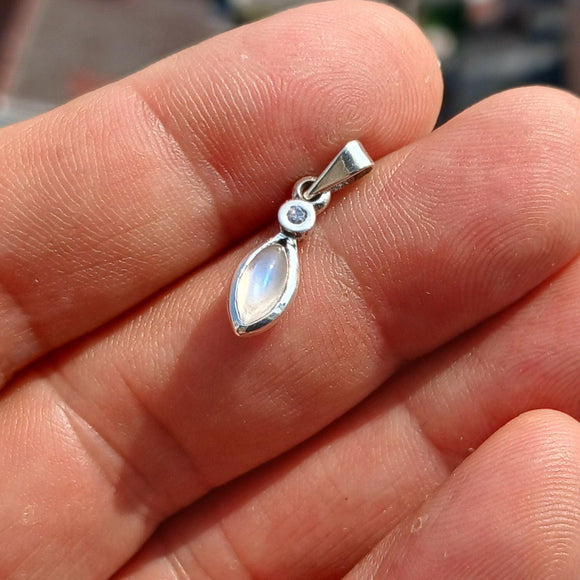 Moonstone Pendant, marquise Pendant, Sterling Silver Pendant, Moonstone Necklace, Ceylon Moonstone and 1 CZ, gift for her, Moonstone Charm