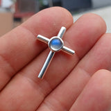 Moonstone Pendant, Sterling Silver Pendant, Cross pendant, Crucifix Pendant, round Ceylon Moonstone, moonstone necklace, religious gift