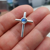 Moonstone Pendant, Sterling Silver Pendant, Cross pendant, Crucifix Pendant, round Ceylon Moonstone, moonstone necklace, religious gift