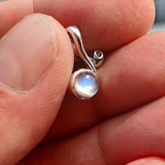 Moonstone Pendant, Moonstone Charm, Sterling Silver Pendant, Minimalist Pendant, Ceylon Moonstone and 1 CZ, Moonstone Necklace, Gift for Her