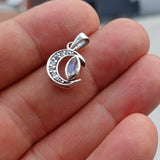 Crescent Moonstone Pendant, crescent Moon Pendant, Sterling Silver Pendant, Moonstone CZ Necklace, Ceylon Moonstone and 7 CZ, gift, Moonstone Charm