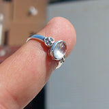 Natural Moonstone Ring, Gemstone Ring, Sterling Silver Ring, Solitaire Ring, oval Ceylon Moonstone and 6 CZ, moonstone jewelry, gift, Size 6