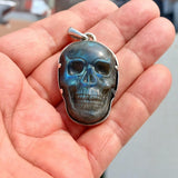 Skull Amulet, Hand crafted Skull Amulet, Labradorite Skull Pendant, Skull Pendant, Labradorite Skull Carving, Men's Amulet - Sterling Silver