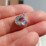 Moonstone Pendant, crescent Moon Pendant, Sterling Silver Pendant, Moonstone CZ Necklace, Ceylon Moonstone and 5 CZ, gift, Moonstone Charm