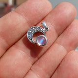 Moonstone Pendant, crescent Moon Pendant, Sterling Silver Pendant, Moonstone CZ Necklace, Ceylon Moonstone and 5 CZ, gift, Moonstone Charm