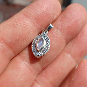 Moonstone Pendant, Marquise silver Pendant, Sterling Silver Pendant, Moonstone Necklace, Ceylon Moonstone and 18 CZ, gift, Moonstone Charm