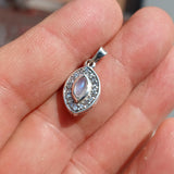 Moonstone Pendant, Marquise silver Pendant, Sterling Silver Pendant, Moonstone Necklace, Ceylon Moonstone and 18 CZ, gift, Moonstone Charm