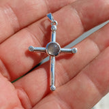 Moonstone Pendant, Sterling Silver Pendant, Cross pendant, Crucifix Pendant, round Ceylon Moonstone and 4 CZ, moonstone necklace, gift girl