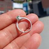 Green Emerald Ring, Natural Emerald Ring, Sterling Silver Ring, Solitaire Ring, oval Green Emerald and 2 CZ, Gift for her, unique, Size 6.5