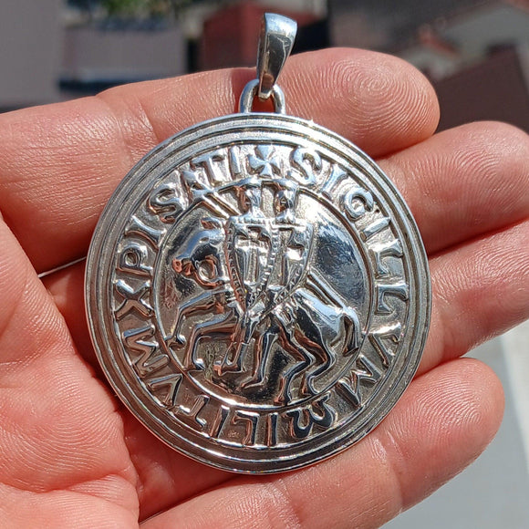 Templar Amulet, Ancient Sterling Silver Amulet, Medieval Knight Amulet, Templar Knights Seal Pendant, Knights Templar Seal, Knight Costume