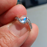 Moonstone Ring, Gemstone Ring, Sterling Silver Ring, Solitaire Ring, oval shaped Ceylon Moonstone and 10 CZ, Gift for Her, unique, Size 5.5