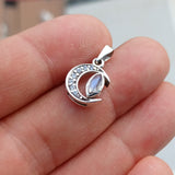 Crescent Moonstone Pendant, crescent Moon Pendant, Sterling Silver Pendant, Moonstone CZ Necklace, Ceylon Moonstone and 7 CZ, gift, Moonstone Charm