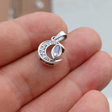 Crescent Moonstone Pendant, crescent Moon Pendant, Sterling Silver Pendant, Moonstone CZ Necklace, Ceylon Moonstone and 7 CZ, gift, Moonstone Charm