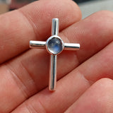 Natural Moonstone Pendant, Sterling Silver Pendant, Cross pendant, Crucifix Pendant, round Ceylon Moonstone, moonstone necklace, religious gift