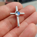 Natural Moonstone Pendant, Sterling Silver Pendant, Cross pendant, Crucifix Pendant, round Ceylon Moonstone, moonstone necklace, religious gift