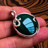 Round Agate Pendant, Sterling Silver Pendant, Artwork Pendant, green Agate cabochon, gift for her, unique design, sterling silver amulet