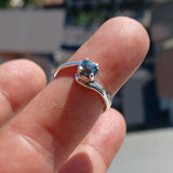 Blue Zircon Ring, Sterling Silver Ring, Blue Gemstone Ring, Solitaire Ring, Natural Blue Zircon, Gift for Her, Unique Design - Size 6.5