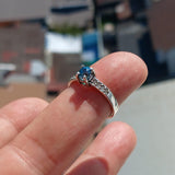 Blue Zircon Ring, Gemstone Ring, Sterling Silver Ring, Solitaire Ring, Oval Cut Cambodian Blue Zircon and 8 CZ, natural Zircon Ring, Size 7