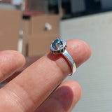 Blue Zircon Ring, Natural Gemstone Ring, Sterling Silver Ring, Cocktail Ring, oval Cut Blue Zircon, 14 white CZ, gift for her - Size 5.75