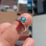 Blue Zircon Ring, Sterling Silver Ring, Blue Gemstone Ring, Solitaire Ring, Natural Blue Zircon, Gift for Her, Unique Design - Size 5.5