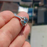 Blue Zircon Ring, Handmade silver ring, Gemstone Ring, Sterling Silver Ring, Solitaire Ring with oval Cut Blue Zircon and 8 CZ - Size 6.5