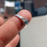 Natural blue Zircon Ring, Gemstone Ring, Sterling Silver Ring, Solitaire Ring, oval Cut Blue Zircon and 2 CZ, gift for her, - Size 5.5