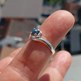 Blue Zircon Ring, Sterling Silver Ring, Blue Gemstone Ring, Solitaire Ring, Natural Blue Zircon, Gift for Her, Unique Design - Size 6.5