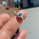 Blue Zircon Ring, Natural Gemstone Ring, Sterling Silver Ring, Cocktail Ring, oval Cut Blue Zircon, 14 white CZ, gift for her - Size 5.75