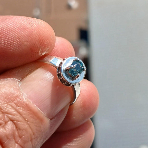 Blue Zircon Ring, Natural Gemstone Ring, Sterling Silver Ring, Cocktail Ring, oval Cut Blue Zircon, 14 white CZ, gift for her - Size 5.75