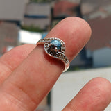 Blue Zircon Ring, Handmade silver ring, Gemstone Ring, Sterling Silver Ring, Solitaire Ring with round Cut Blue Zircon and 18 CZ - Size 6.75