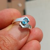 Blue Zircon Ring, Handmade silver ring, Gemstone Ring, Sterling Silver Ring, Solitaire Ring, oval Cut Blue Zircon and 4 CZ, Gift - Size 6