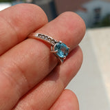 Blue Zircon Ring, Handmade silver ring, Gemstone Ring, Sterling Silver Ring, Solitaire Ring with oval Cut Blue Zircon and 10 CZ - Size 7.5