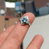 Natural Blue Zircon Ring, Sterling Silver Ring, Diamond shaped Ring, Sterling Silver Solitaire Ring with round Cut Blue Zircon - Size 5.5