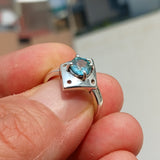 Natural Blue Zircon Ring, Sterling Silver Ring, Diamond shaped Ring, Sterling Silver Solitaire Ring with round Cut Blue Zircon - Size 5.5