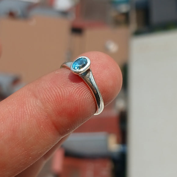 Natural Blue Zircon Ring, Sterling Silver Ring, Blue Gemstone Ring, Solitaire Ring, Oval Natural Blue Zircon, Gift for Her, Unique Design - Size 4.5