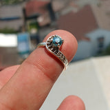 Blue Zircon Ring, Handmade silver ring, Gemstone Ring, Sterling Silver Ring, Solitaire Ring with round Cut Blue Zircon and 11 CZ - Size 4.5