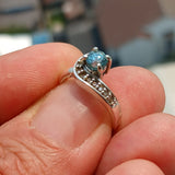 Blue Zircon Ring, Handmade silver ring, Gemstone Ring, Sterling Silver Ring, Solitaire Ring with round Cut Blue Zircon and 11 CZ - Size 4.5