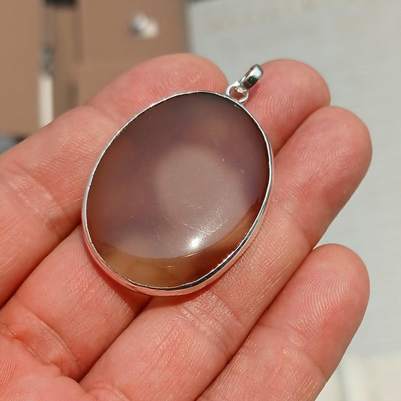 Oval Agate Necklace, Sterling Silver Pendant, Artwork Pendant, honey color Agate, Silver Necklace, Gift for Her, Agate silver Amulet