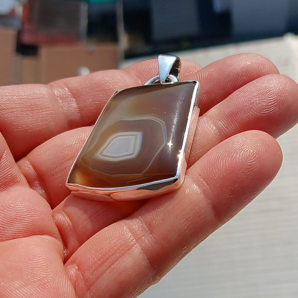 Agate Necklace, Sterling Silver Pendant, Artwork Pendant, honey color Agate, Silver Necklace, Gift for Him, Agate silver Amulet, Unique Gift