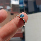 Blue Zircon Ring, Sterling Silver Ring, Blue Gemstone Ring, Solitaire Ring, Oval Natural Blue Zircon, Gift for Her, Unique Design - Size 5.5